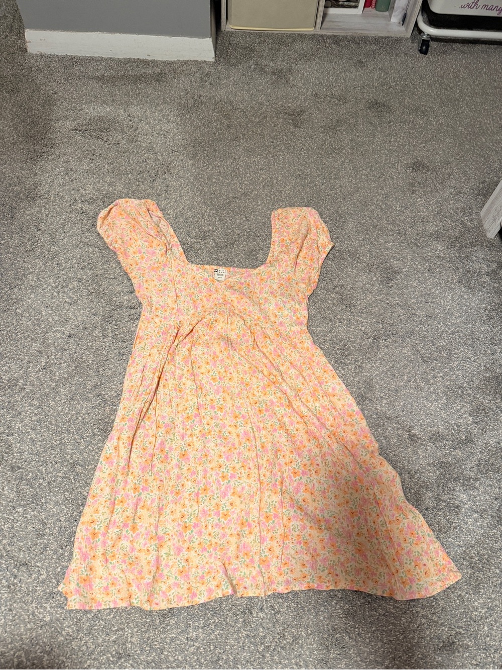 Women’s Peach Floral Square-Neck Dress